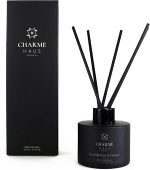 Reed Diffuser, Includes 5 Fiber Sticks, Home Goods Perfect for Stress Relieving, Decorating, and harmonizing Any Space. (English Pear, and Freesia)