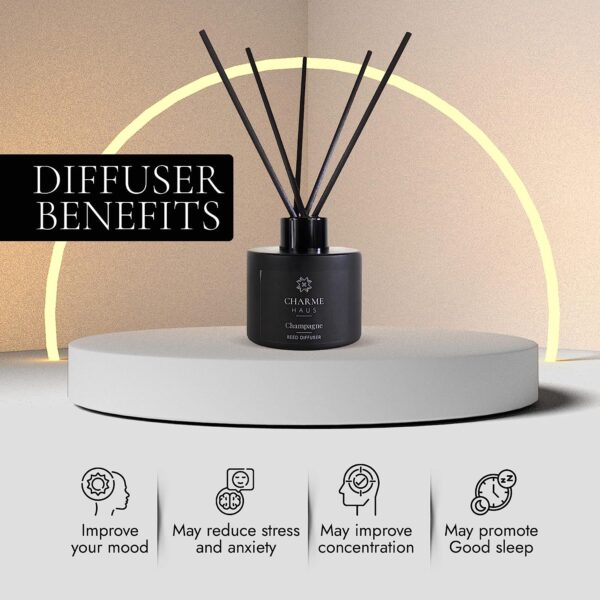 Reed Diffuser, Includes 5 Fiber Sticks, Home Goods Perfect for Stress Relieving, Decorating, and harmonizing Any Space. (Champagne) - Image 4