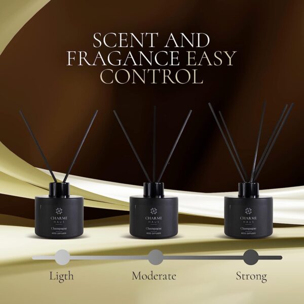 Reed Diffuser, Includes 5 Fiber Sticks, Home Goods Perfect for Stress Relieving, Decorating, and harmonizing Any Space. (Champagne) - Image 6