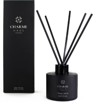 Reed Diffuser, Includes 5 Fiber Sticks, Home Goods Perfect for Stress Relieving, Decorating, and harmonizing Any Space. (Clean Cotton)