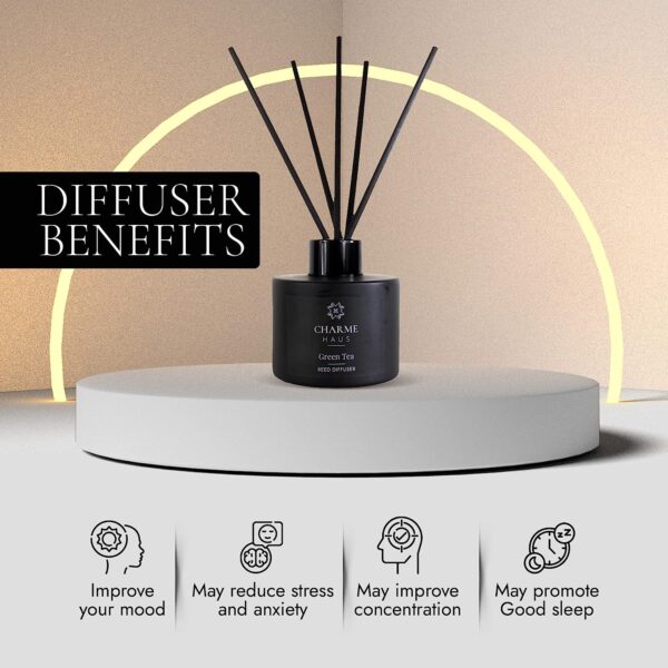 Reed Diffuser, Includes 5 Fiber Sticks, Home Goods Perfect for Stress Relieving, Decorating, and harmonizing Any Space. (Green Tea) - Image 7
