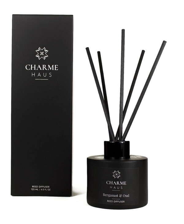 Reed Diffuser, Includes 5 Fiber Sticks, Home Goods Perfect for Stress Relieving, Decorating, and harmonizing Any Space. (Oud & Bergamot)