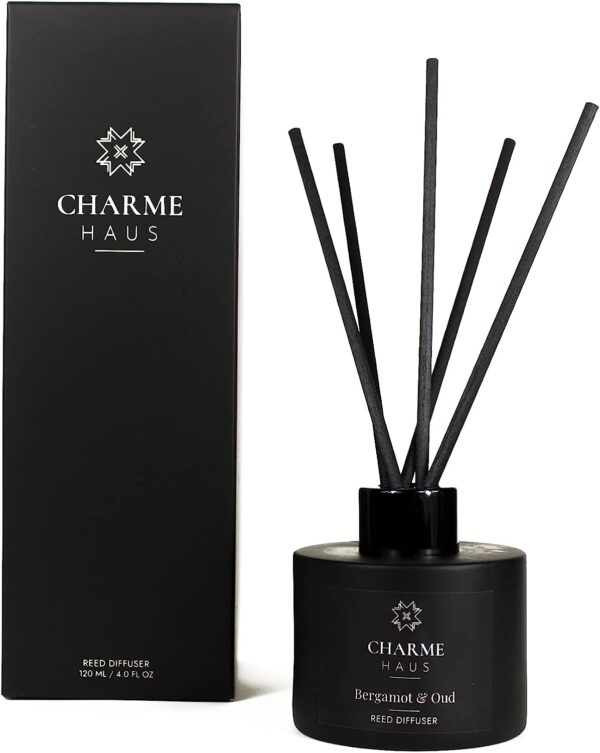 Reed Diffuser, Includes 5 Fiber Sticks, Home Goods Perfect for Stress Relieving, Decorating, and harmonizing Any Space. (Oud & Bergamot) - Image 3