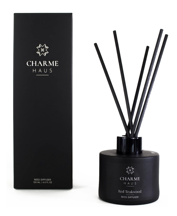 Reed Diffuser, Includes 5 Fiber Sticks, Home Goods Perfect for Stress Relieving, Decorating, and harmonizing Any Space. (Red Teak Wood)