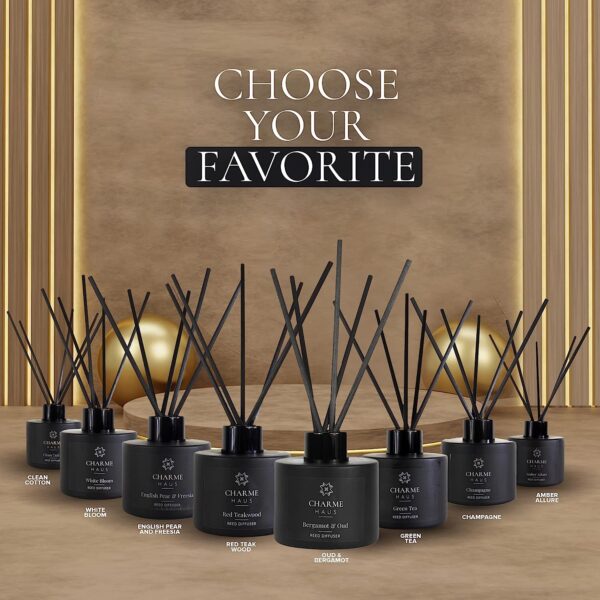 Reed Diffuser, Includes 5 Fiber Sticks, Home Goods Perfect for Stress Relieving, Decorating, and harmonizing Any Space. (Red Teak Wood) - Image 6