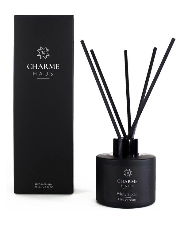 Reed Diffuser, Includes 5 Fiber Sticks, Home Goods Perfect for Stress Relieving, Decorating, and harmonizing Any Space. (White Bloom)